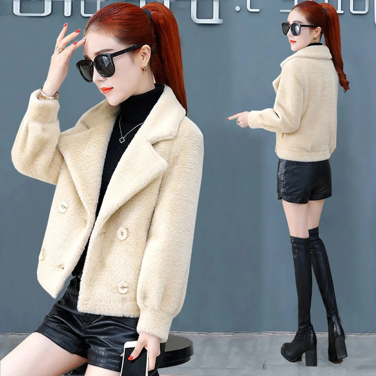 Golden Mink Woolen Coat Female Short Style 2021 Autumn Winter New Korean Version Women Small Imitation Mink Woolen Coat Button Q