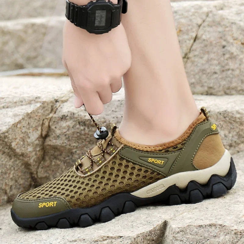 2024 Summer men's outdoor leisure breathable mesh hiking shoes are soft, comfortable, breathable, anti slip, and wear-resistant