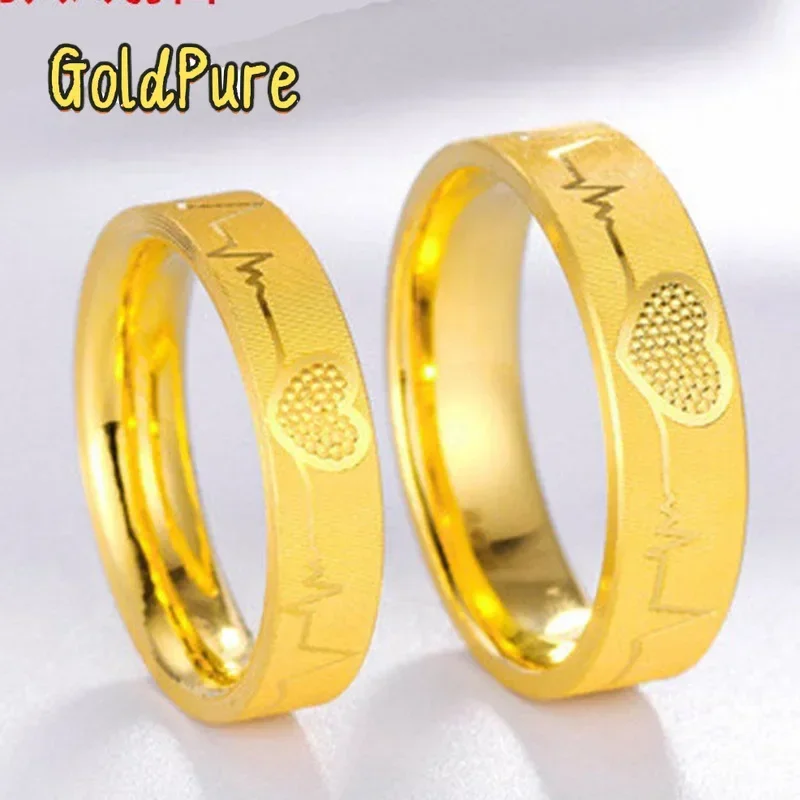 

Золотое кольцо Goldpure Luxury 24K 9999 из чистого золота, настоящее золото, мужское и женское, закрытое кольцо в форме сердца, парное кольцо.