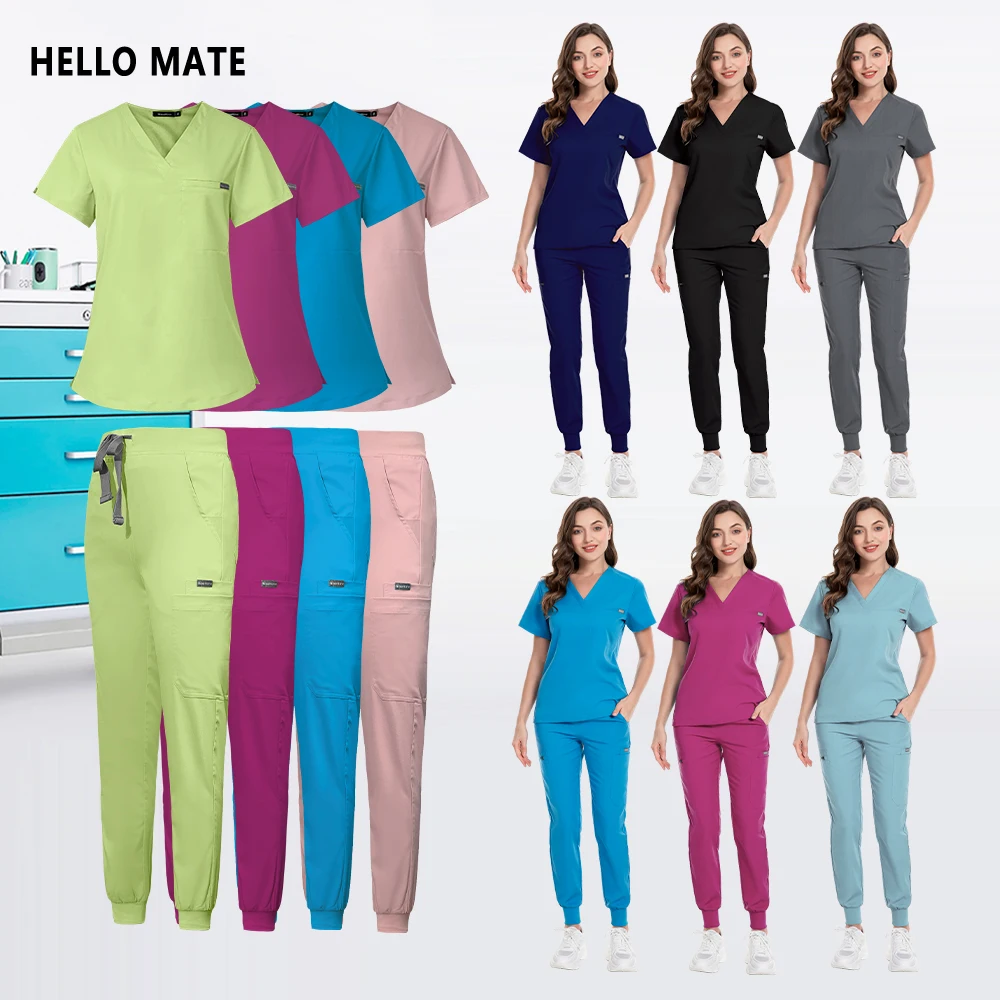 Hospital Doctor Scrubs Set Pockets Medical Surgical Overalls Operating Room Workwear Clinical Nurse Gown Lab Pharmacy Workwear
