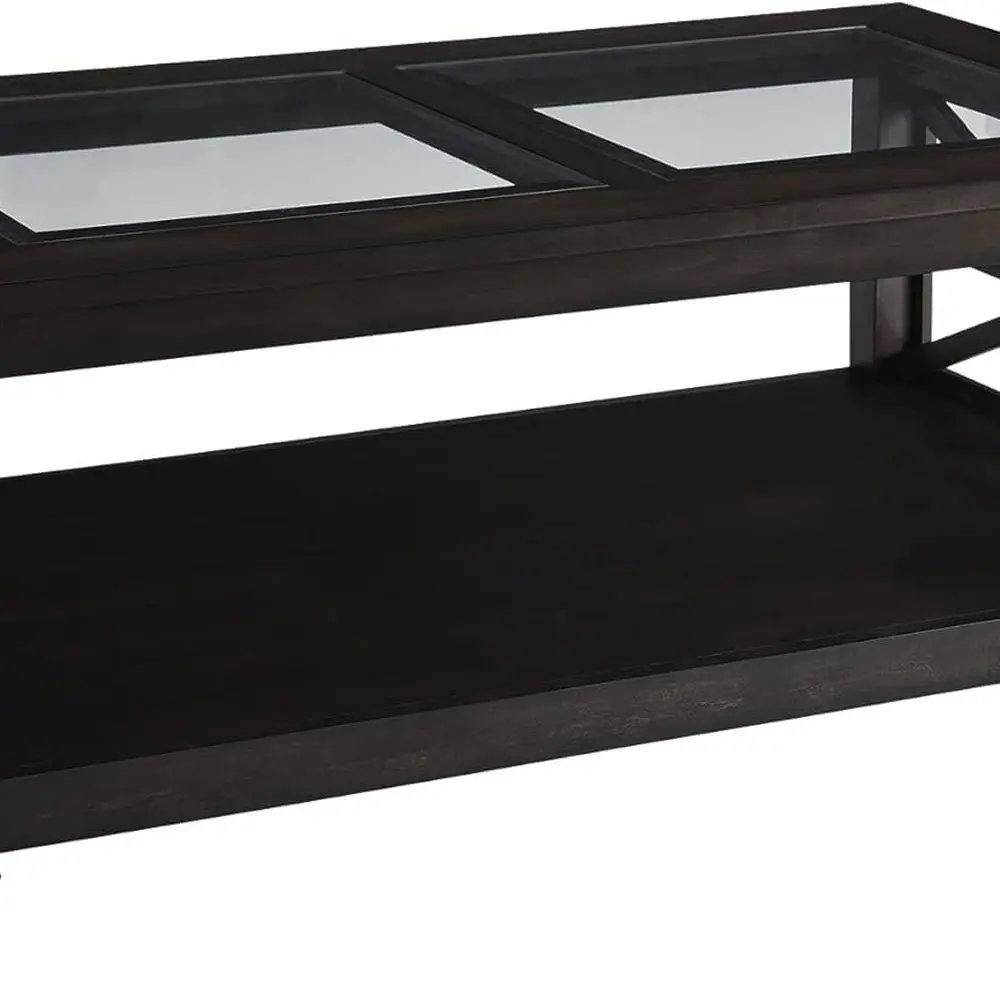 

Vintage Walnut Modern Farmhouse Coffee Table, 45.5x26 Tempered Glass Top, Suitable for Living Room, Office, Café