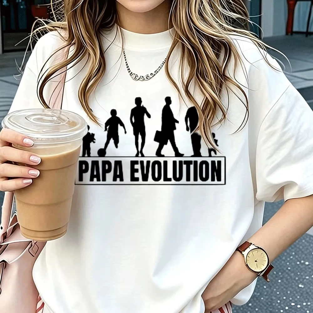 Papa Evolution Silhouette Graphic Women Cotton Short Sleeve T‑Shirt Father Dad Family Humor Print Casual Daily Streetwear Tops