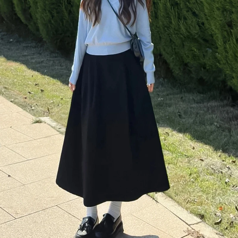 Women High Waist A Line Midi Skirt Loose Pumpkin Umbrella Skirt Elegant Casual Swing Long Skirt