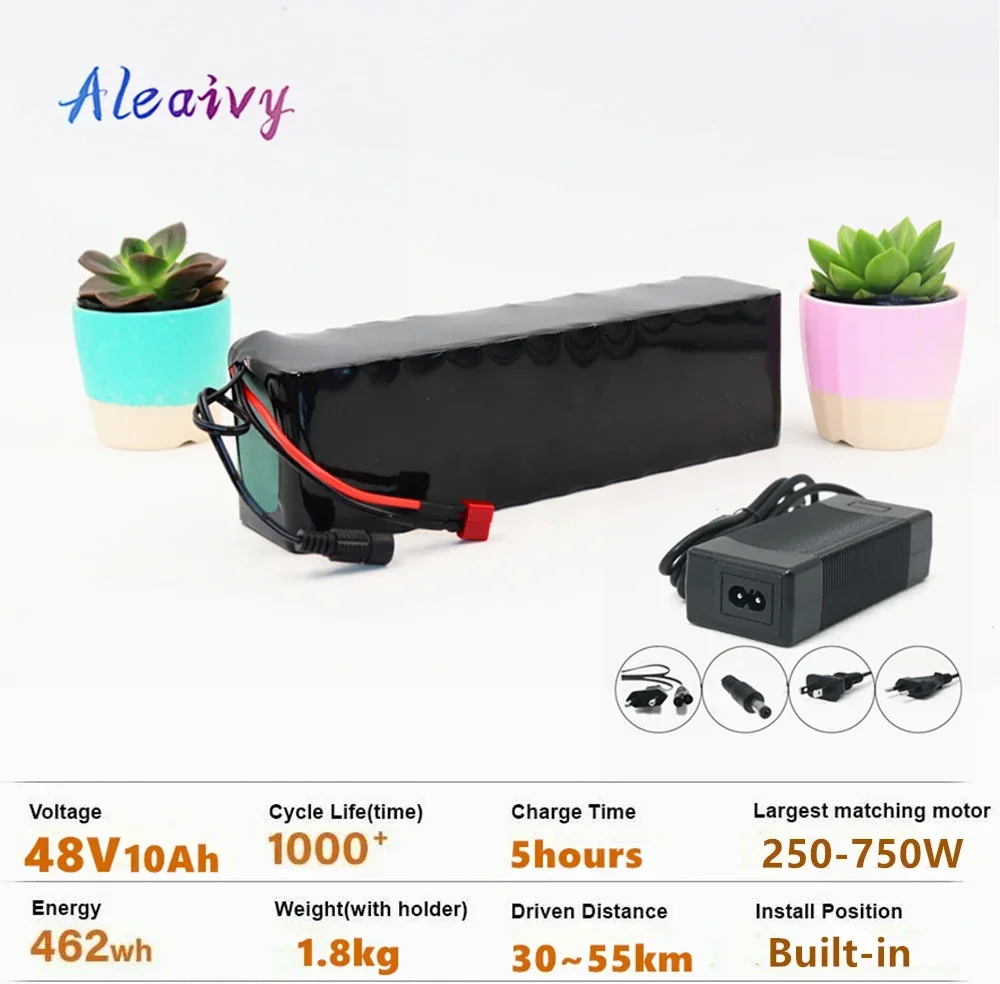 

Aleaivy 48V battery 48V 6Ah 8Ah 10Ah ebike battery 20A BMS 18650 Lithium Battery Pack For Electric bike Electric Scooter+charge