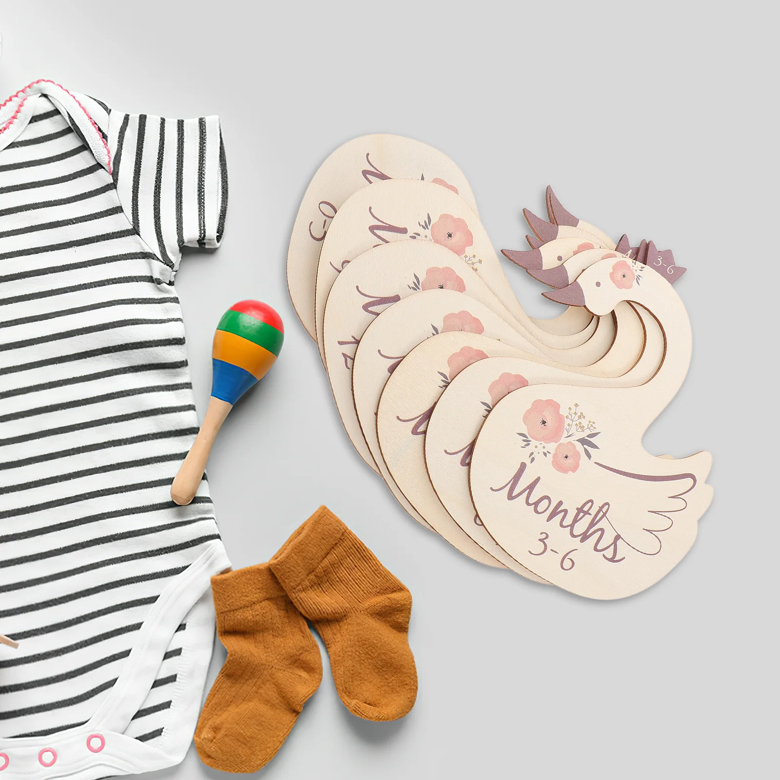 

7Pcs Swan Wooden Closet Dividers Baby Clothing Size Organizer Toddler Closet Hanging Dividers Infant Wardrobe Size Separator