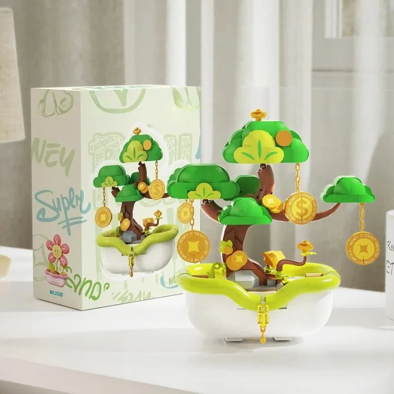 ต้นไม้เงิน SEMBO บล็อกตัวต่อสร้างสรรค์ ประกอบเองเป็นช่อดอกไม้ ต้นสนสีเขียว ของตกแต่งโต๊ะทำงาน ของเล่น DIY สำหรับตกแต่ง