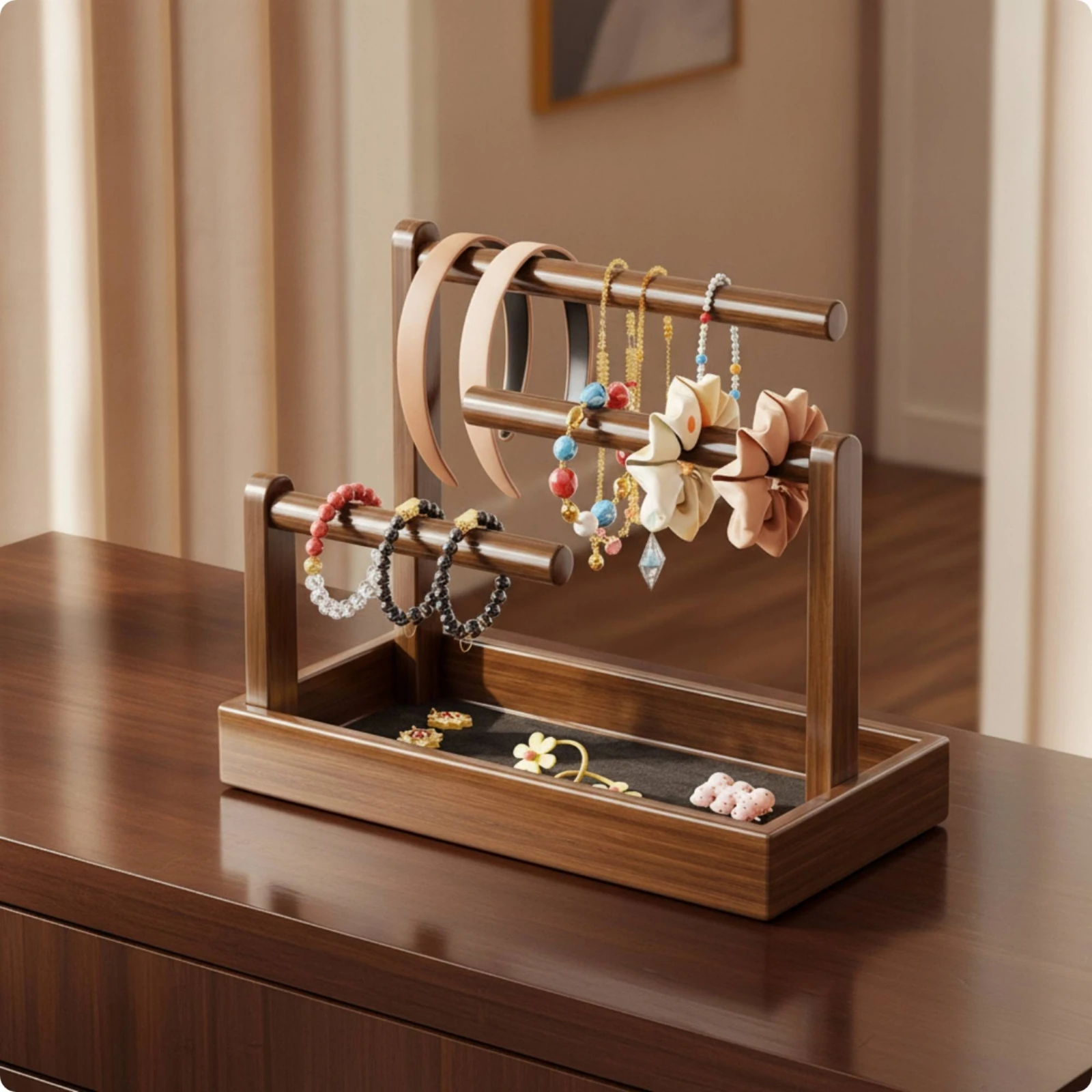 Headband Holder with Tray Elegant Headband Organizer with Tray Bracelet Display Compact Long-Lasting for Women, Vanity, Dresser