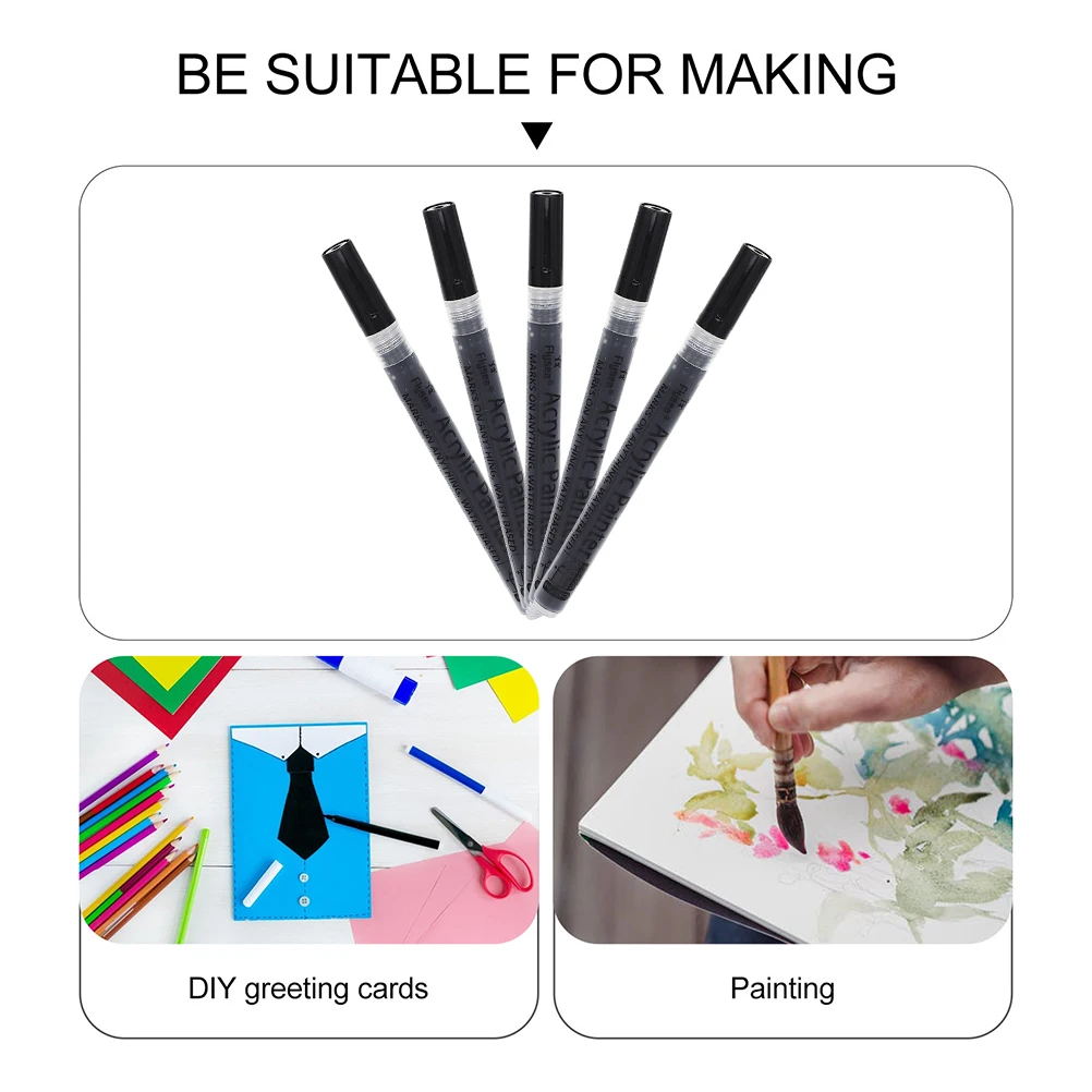 

5pcs Acrylic Markers Black Paint Pens 0.7mm Fine Tip Permanent Drawing Writing Sketching Craft Project Marker
