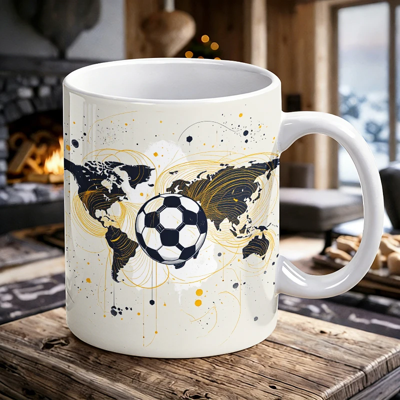 World Map with Soccer Ball Design Mug with a bottle opener function of 2026 Major Football Event