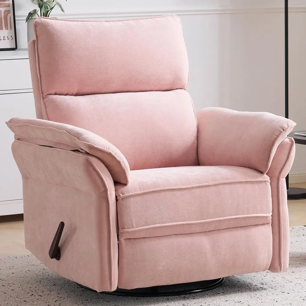 Extra Wide 26 Glider Recliner with 360° Swivel and Adjustable Rest, Pink Nursery Rocking Chair