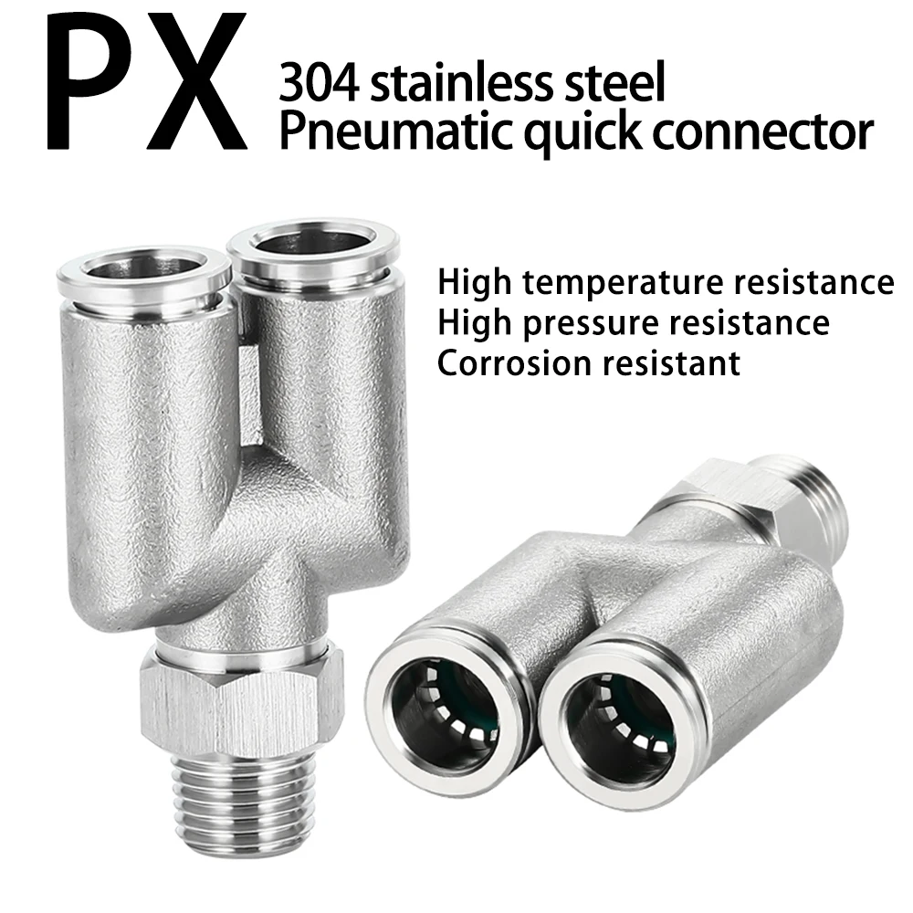 

PX 304 Stainless Steel Pneumatic Quick Connector Male Thread 1/8" 1/4" 3/8" 1/2" BSPT Hose 4 6 8 10 12mm Y Tee Quick Release Air