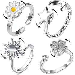 Rotating Ring Engraved Adjustable Anxiety Relief Opening Ring Decompression Zirconia Ring Women 2024 New Trending