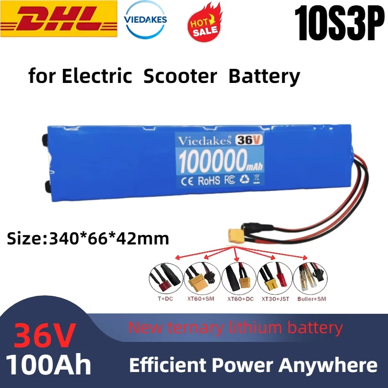 

Shipping From France 36V 100Ah 18650 Rechargeable Lithium Battery Pack 10S3P 1000W with BMS for Bicycle Scooter Battery Pack