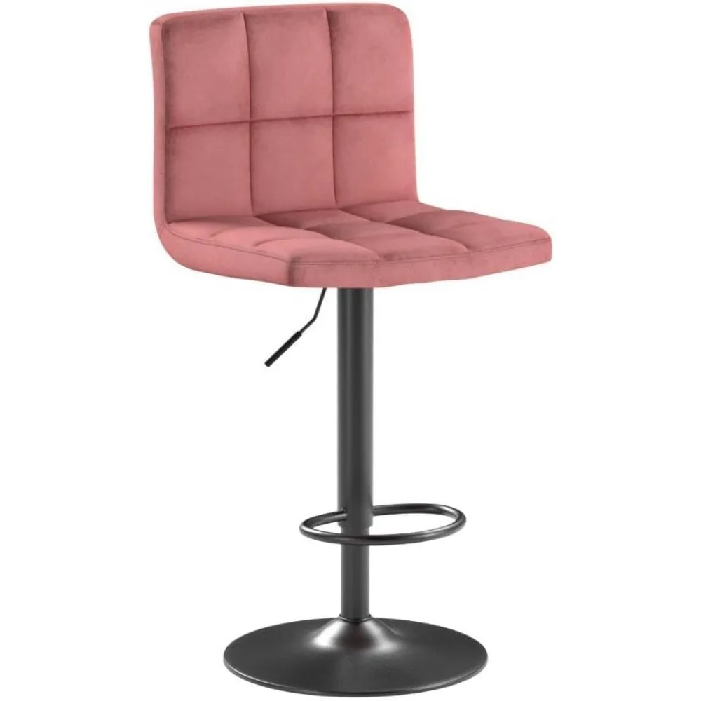 Bar Stools Set of 2,Modern Square Velvet Adjustable BarStools Counter Height Stools Bar Chairs 360° Swivel Stool Pink