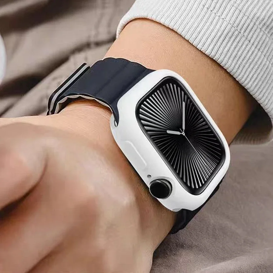 Bonita funda protectora de silicona serie blanca Ultra 10/9/8/7/6/ 38mm funda para Apple Watch 40mm 41mm 42mm 44mm 45mm 46mm 49mm