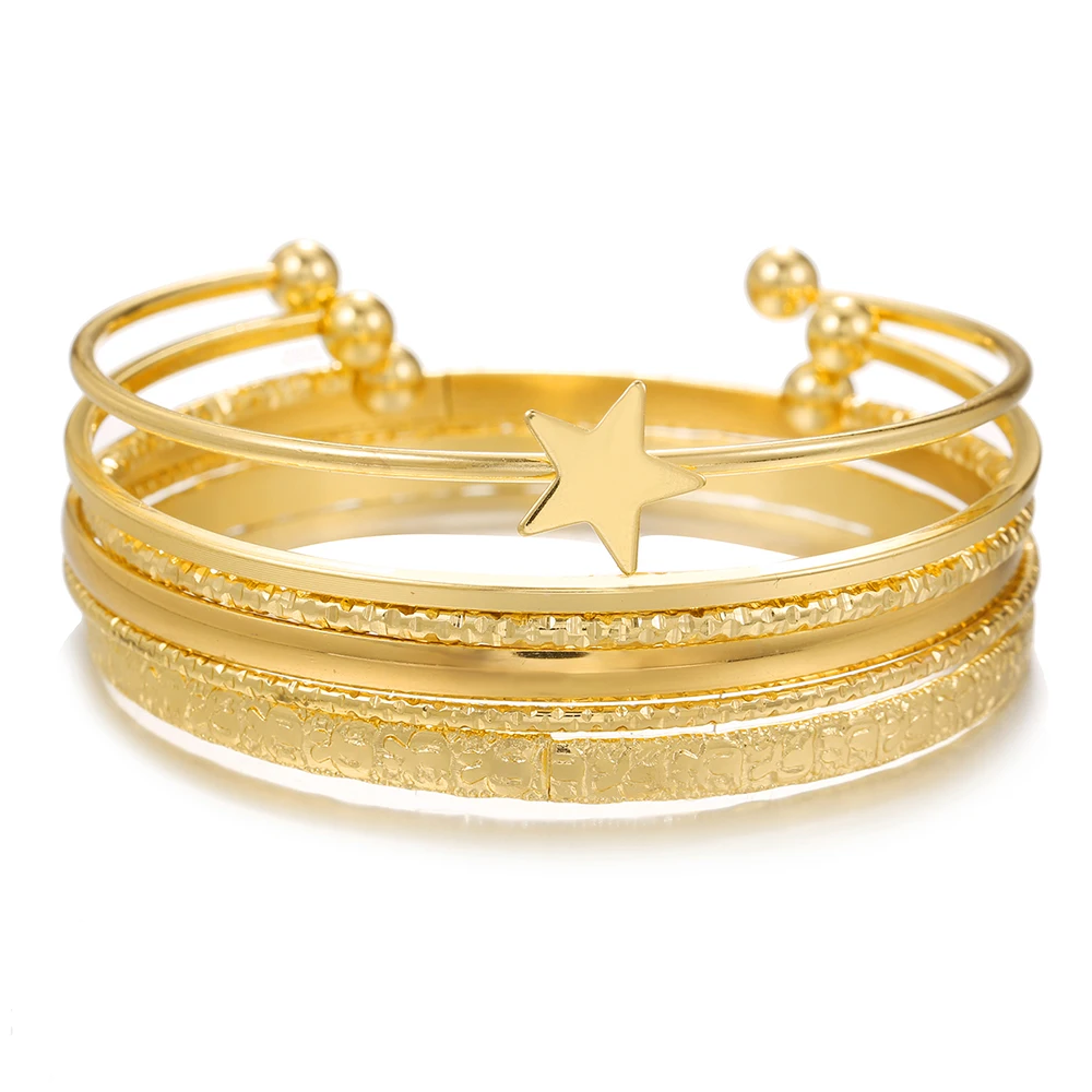 Classic Simple Niche Design Star Open Bracelet 6-Piece Set Female Alloy Closed Bracelet Couple Jewelry Pulseras Mujer 2024