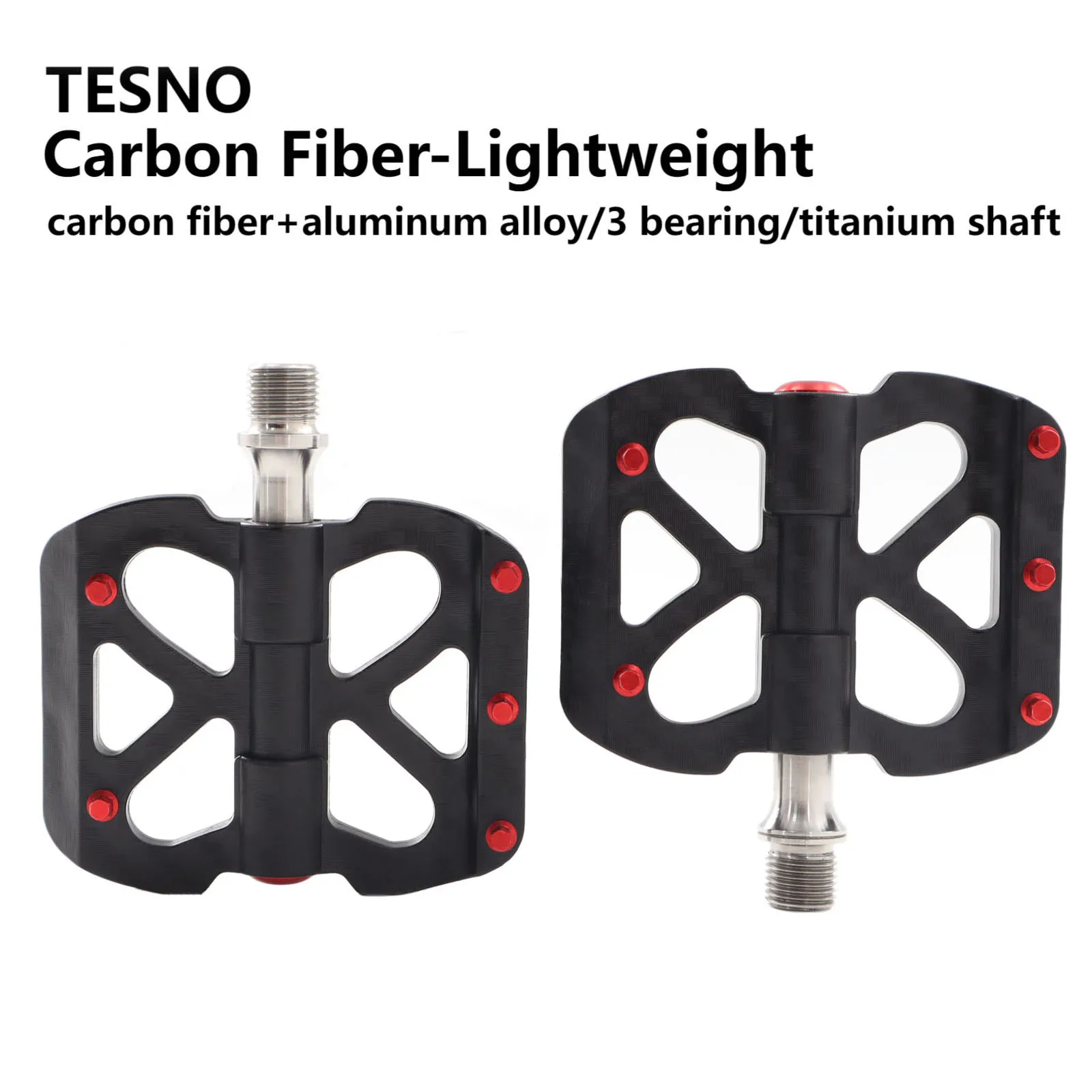 AliExpress NONE TESNO Ultralight Carbon Fiber Bicycle Pedals 3 Bearing MTB Road Bike Pedal Titanium Non-Slip Quick Release 14mm Universal Thread
