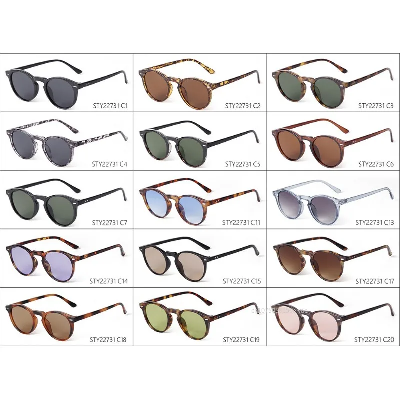 2025 ريترو النظارات الشمسية المستديرة برشام السلحفاة النظارات الشمسية للرجال النساء الفاخرة المسامير السلحفاة المستديرة الرجال ظلال UV نظارات #4