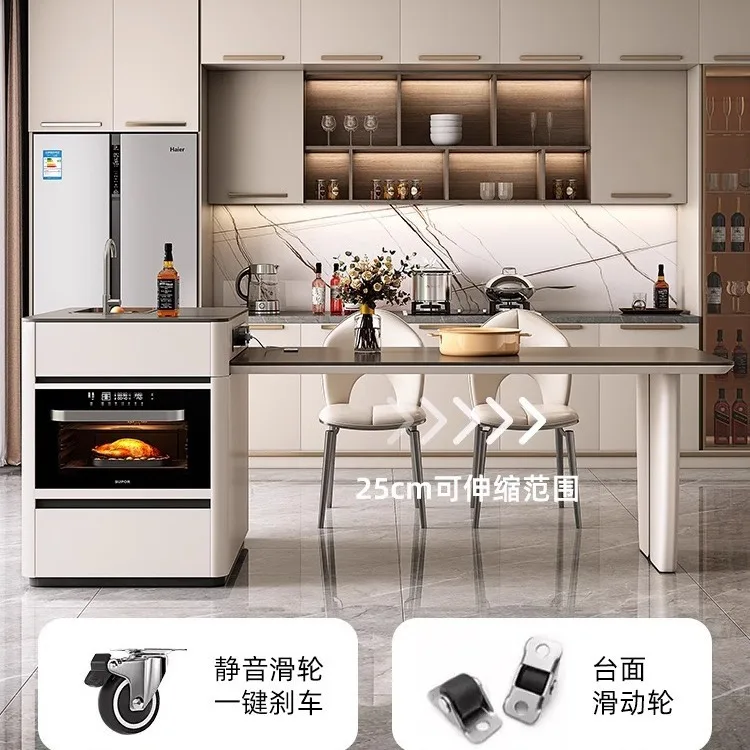 Retractable rock slab dining table Household multi-functional dining island table