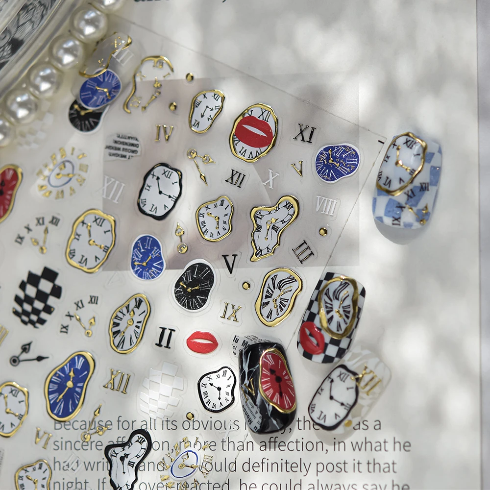 الذهب ساعة مسمار ملصق مجردة ومشوهة ساعة مسمار ملصق مائي 5D تنقش ذاتية اللصق الأظافر السحر مانيكير ديكور ذاتي الصنع #2