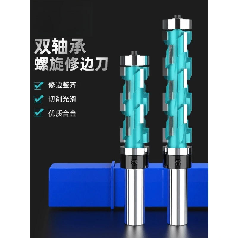 

Woodworking Double Bearing Trimmer Bit, Spiral Flush Trim Router Bit with Top & Bottom Bearing for CNC Engraving