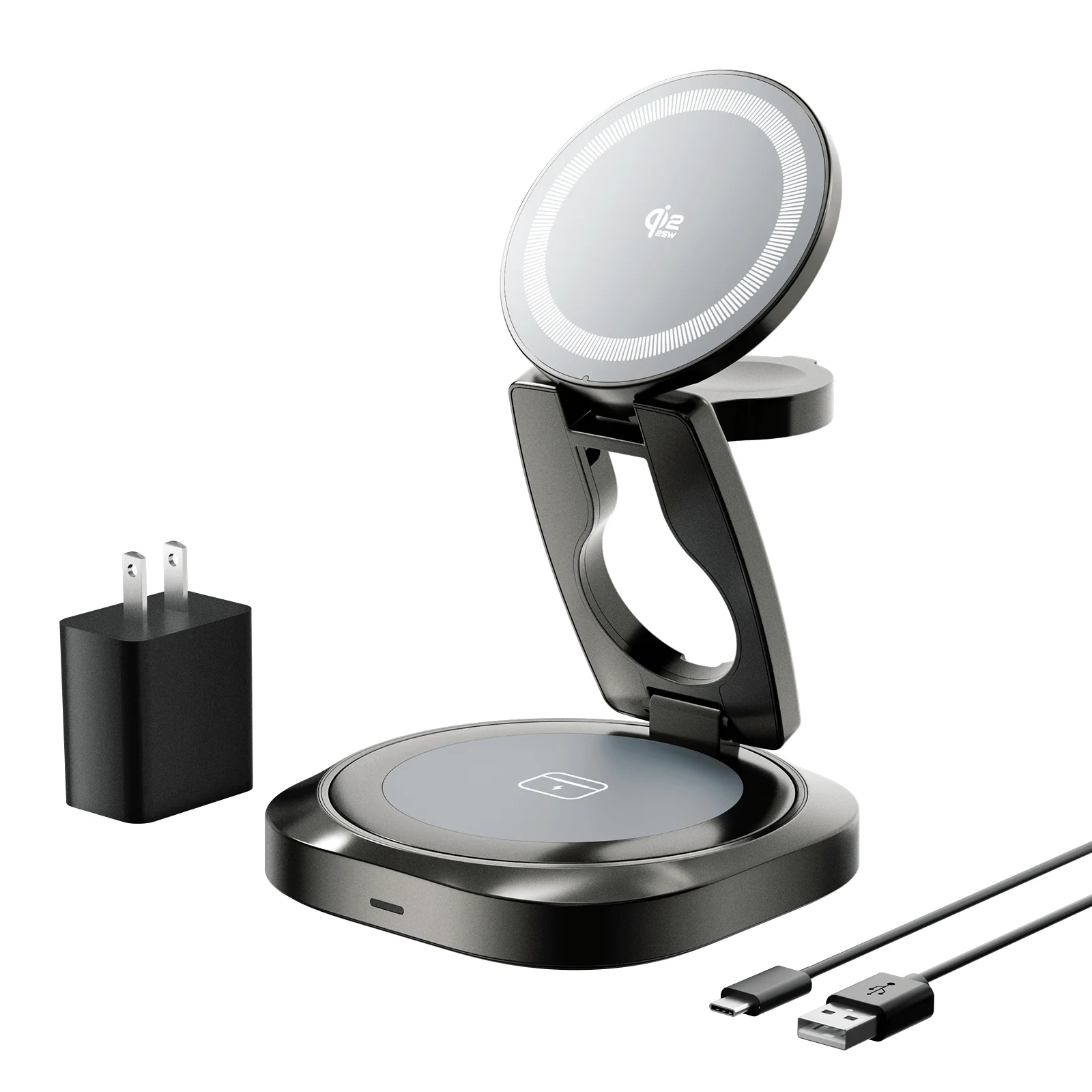 ql22認証取得済み360度回転3in1折りたたみ式ワイヤレス充電器