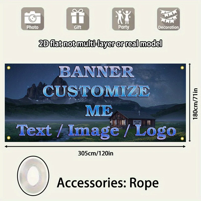 2D Flat, Custom Photo Personalized Garage Banner - Add Text/Logo/Photo - No Electricity Needed, Self-Stick Hanging - Durable Pol