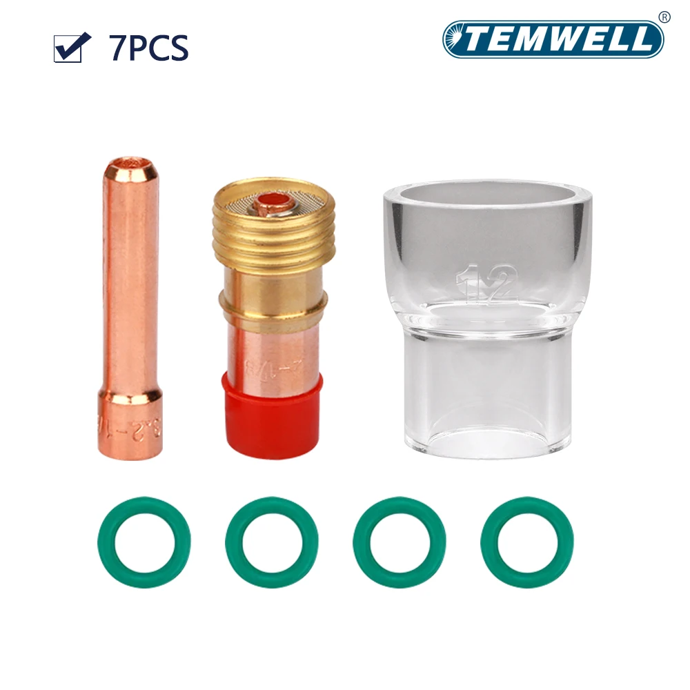 7pcs TIG Welding Torch Stubby Gas Lens #12 Pyrex Glass Cup Contact Tip Collet Kit For WP-17/WP18 WP26 Tool Parts Heat Resistant