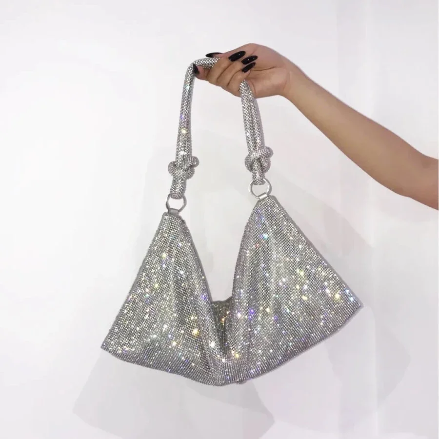 

Luxury Super Shiny Hobo Shoulder Bag Handmade Shining Rhinestones Evening Clutch Bag Purse Crystal Purses Handbag Party Bags