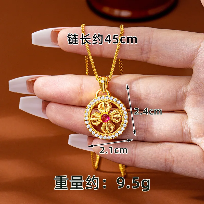24K Gold AU999 Inlaid Hollow Cross Vajra Pendant Women - Premium pure gold, suitable for single or matching necklace wear