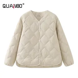 Chaqueta ultraligera de plumón de pato blanco para mujer, abrigo cálido con diamantes, cuello redondo, moda coreana, invierno, 90%