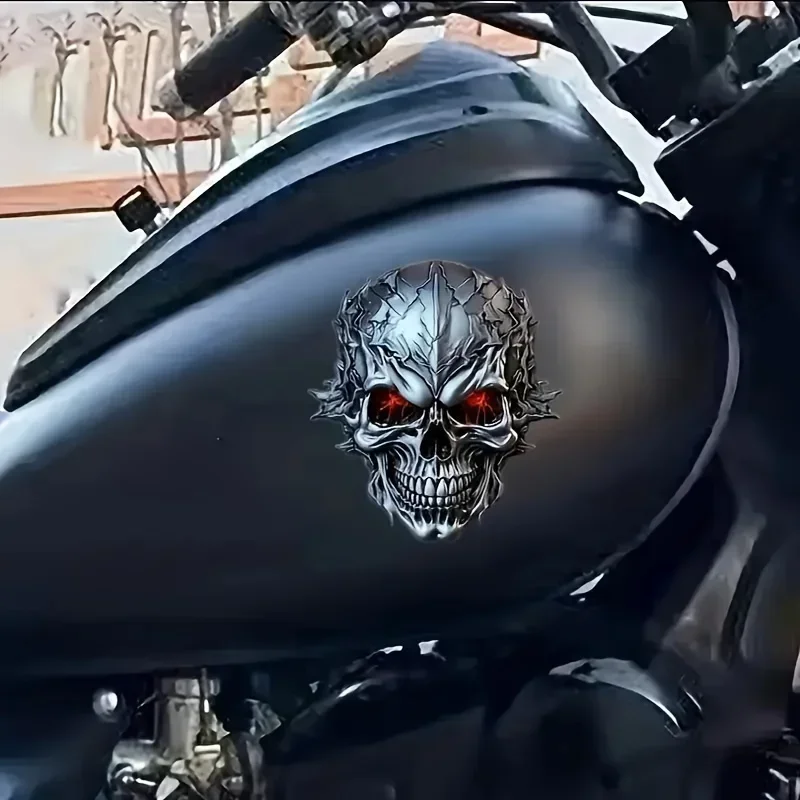 Halloween 3D Metal Skull Decal withRed Glowing Eyes Durable PVC Sticker for Cars Motorcycles Bicycles Self-Adhesive Vinyl Decal image 4