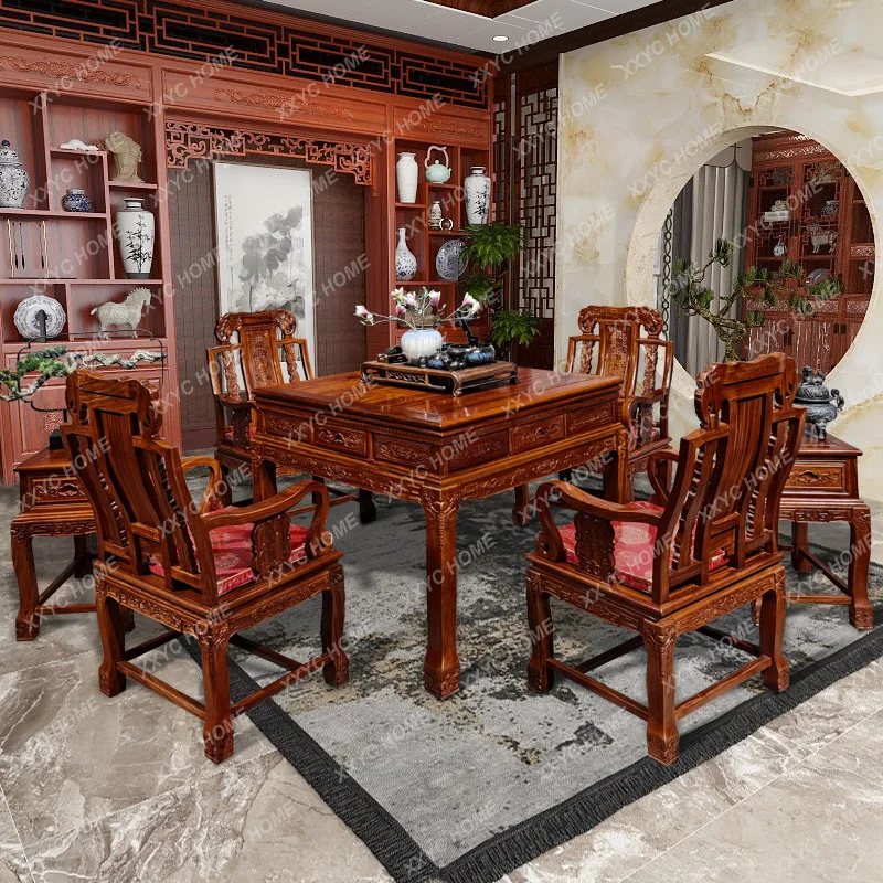 Mahjong Machine Automatic Dining Table Dual-Use Ming and Qing Chinese Rosewood Rosewood Solid Wood Chess Card Mahjong Table