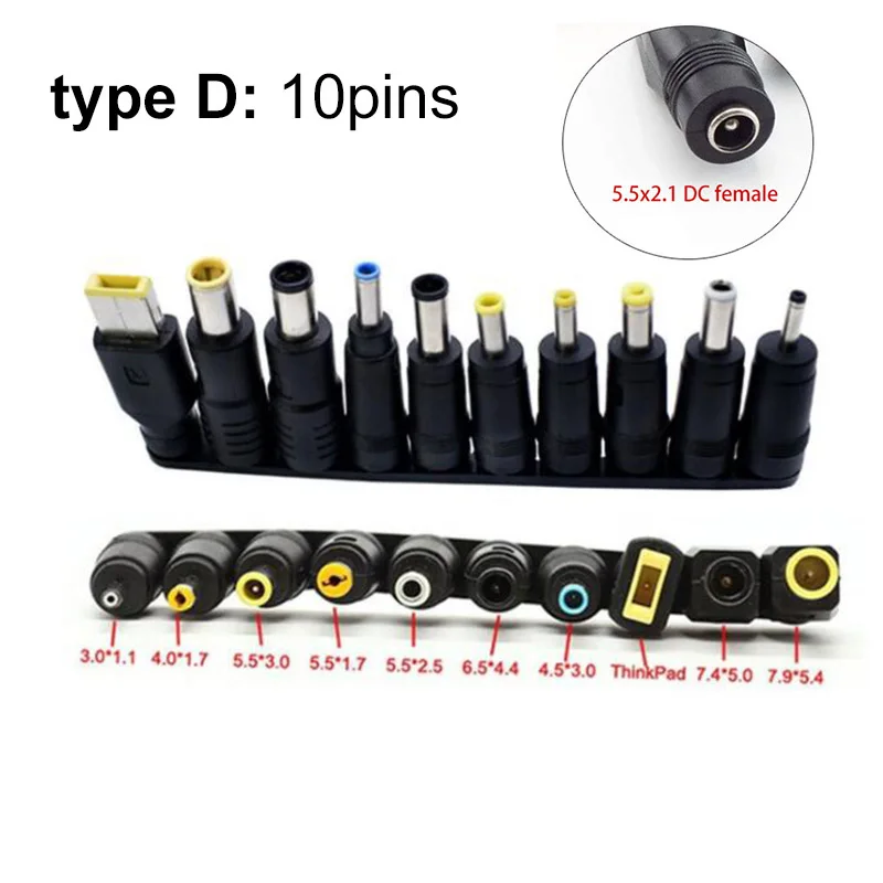 Kit konektor ujung adaptor catu daya AC betina ke jantan DC 5.5x2.1mm Universal untuk Thinkpad Laptop set colokan sudut kanan