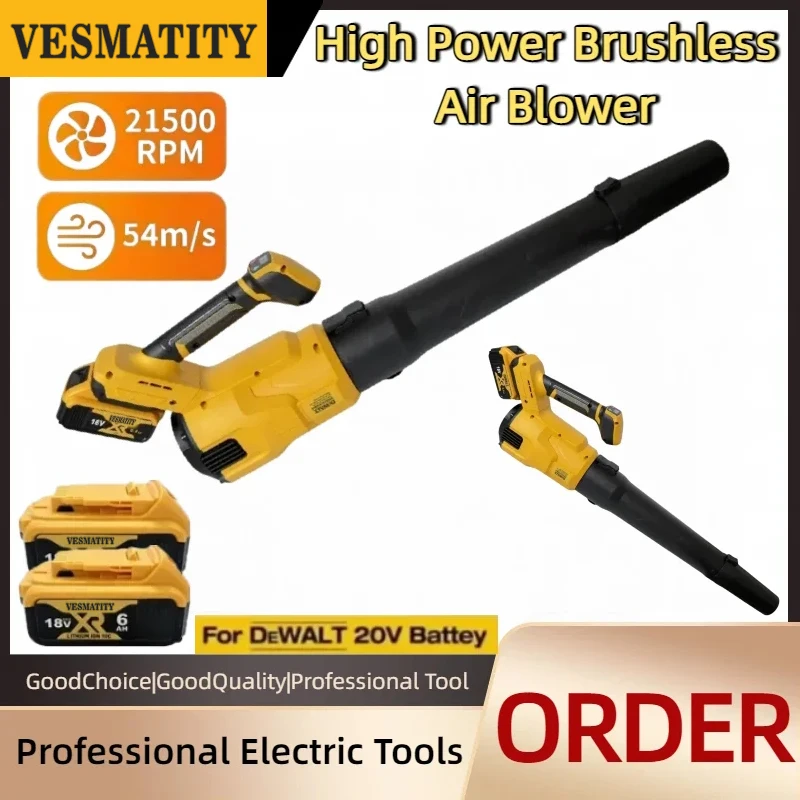 Air Blower 3 -Gears High Speed Powerful Cordless Electric Leaf Snow Duster Blowing Power Tool for Dewalt Battery