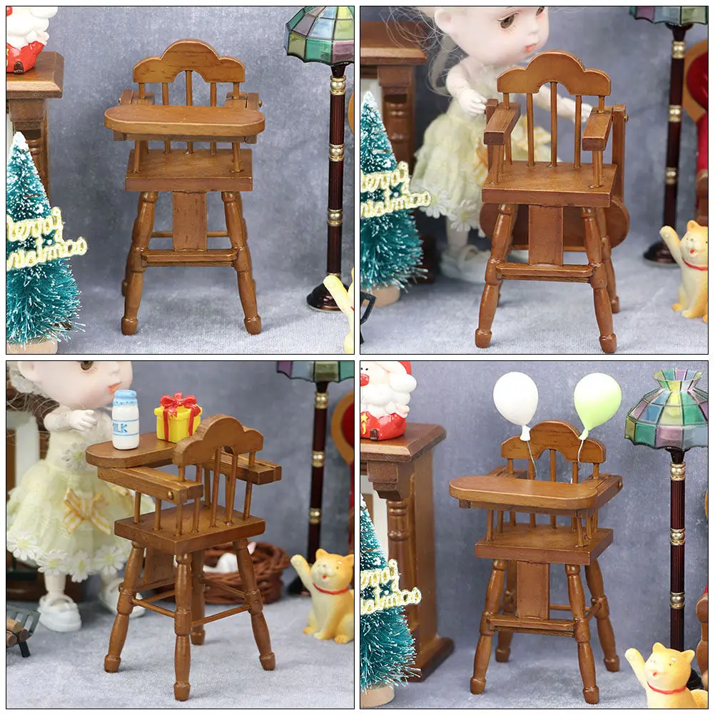 

1Pcs Mini House Furniture Wood Baby High Chair Strong Long-Lasting Small Home Decoration Lovely Kids Room Ornament