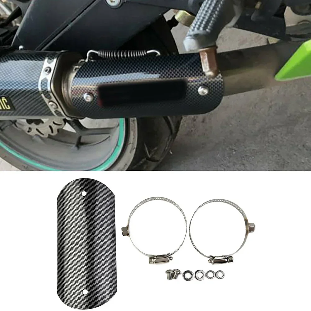 Protector Exhaust Heat Shield Replacement Stainless Steel Universal Carbon Style Look Guard Middle Pipe Motorcycle Parts Useful