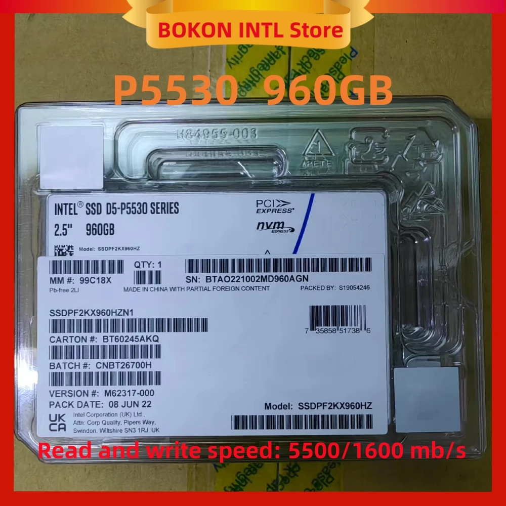 ยี่ห้อใหม่สําหรับ Intel SSD D5-P5530 server 960G 1.92t PCIE4.0 U.2 NVME โปรโตคอลองค์กร solid state drive