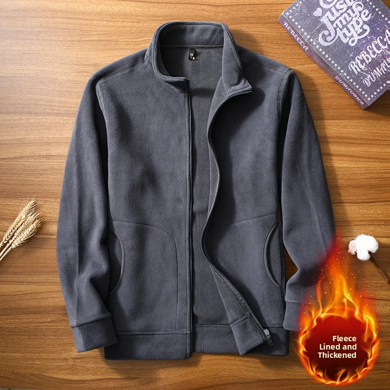 Thickened Fleece Sweatshirt Casual Loose Men's Outerwear Warm Wear Resistant Stainproof Stand Collar Long Sleeve Sportswear