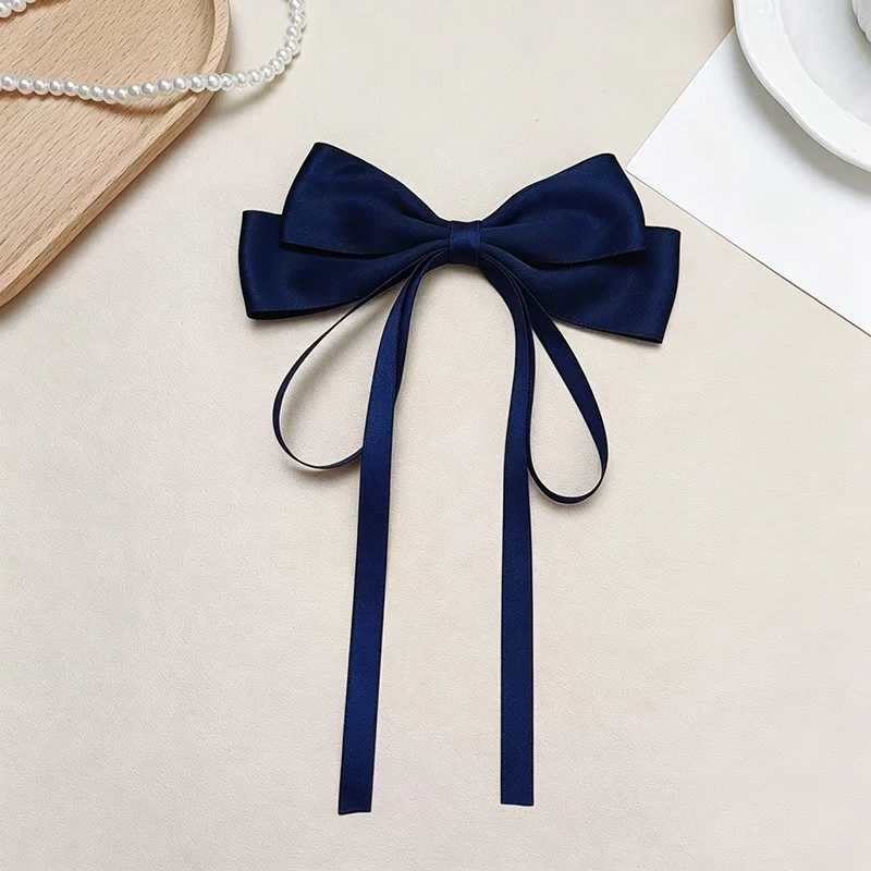 Bridesmaid Dark Blue Color Ribbon Bows Hair Clip for Kids Girls Hairpins Barrettes Handmade Headwear Hair Accessories