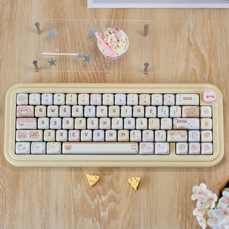 

130 Keys MOA Profile Cream Cake Custom Kawaii Keycaps Dye Sublimation PBT Keycaps for Cherry Gateron MX Switches Gaming Keyboard
