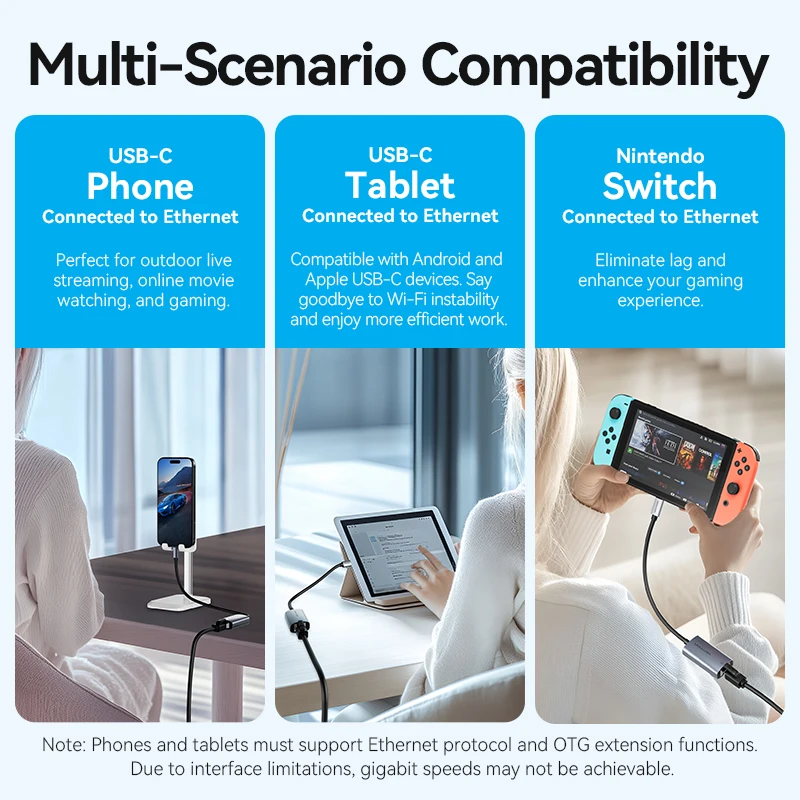 Vention USB C Ethernet Adapter for Macbook iPhone 16 15 USB Type C Network Card to RJ45 Patch for PC Laptop Samsung Xiaomi Lan