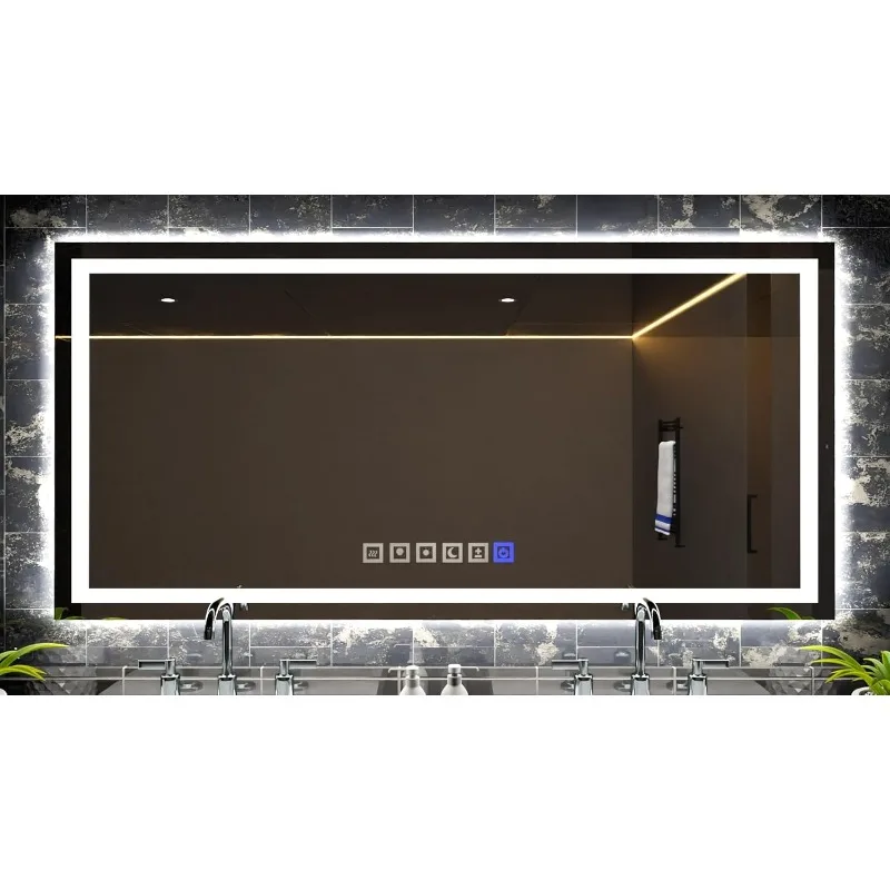 LED Mirror 48x30 Inches, Led Bathroom Mirror with Lights Front and Backlit Anti-Fog Memory Brightness, Three Color Options