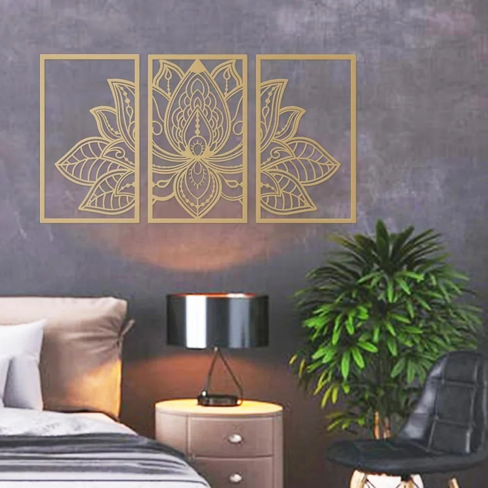 CIFBUY Zen Aluminum Wall Art Lotus Blossom Mandala Waterproof Durable Metal Sculpture for Living Room Bedroom Home Decor