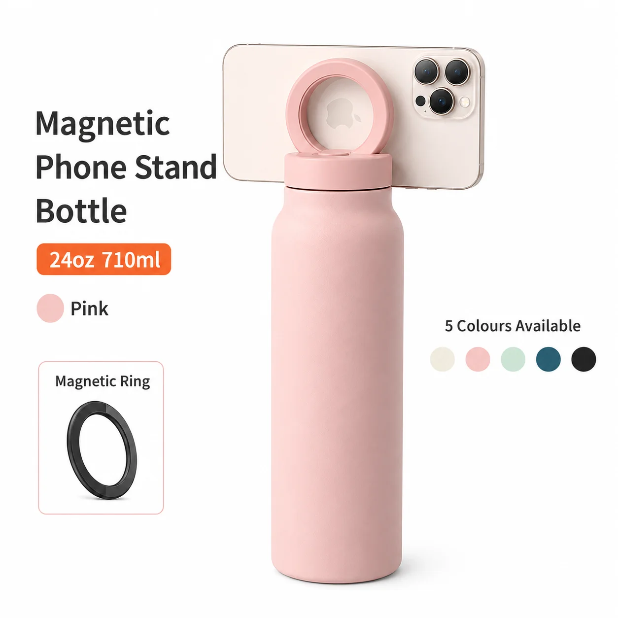 Custom Water Bottle with Magnetic Phone Holder Adjustable 90 Degree Phone Stand Hands Free Gym Sports Bottle for Workout Travel