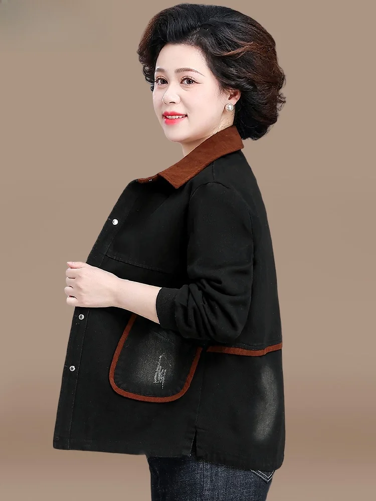 

Модная джинсовая куртка большого размера для женщин среднего возраста, весенне-осенняя повседневная одежда в корейском стиле для мам