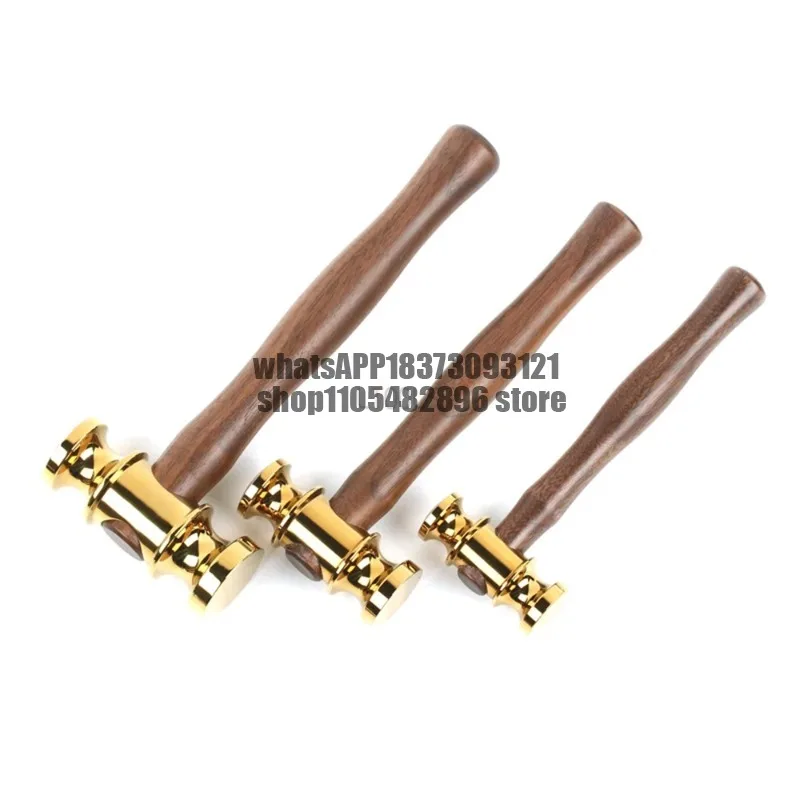 S Brass Commencement Hammer Solid Mirror Polished Hammer Wooden Handle Leather Craft Workshop DIY Tool Starting Hammer