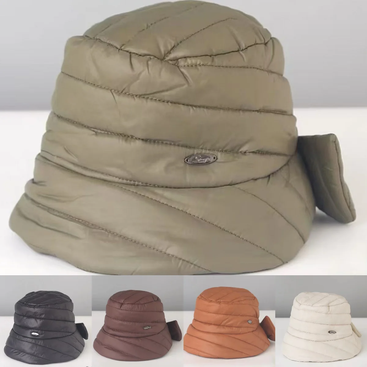 

Solid Color Metal Letter Tag Fisherman Hat Autumn Winter Warm Big Bow Pot Bucket Hat Outdoor Travel Sun Protection