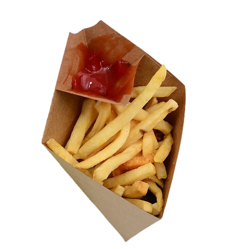 10pcs Creative Cone Shape Bag Disposable French Fries Box Waterproof And Anti-Oil Food Grade Kraft Paper Box Fried Food Package