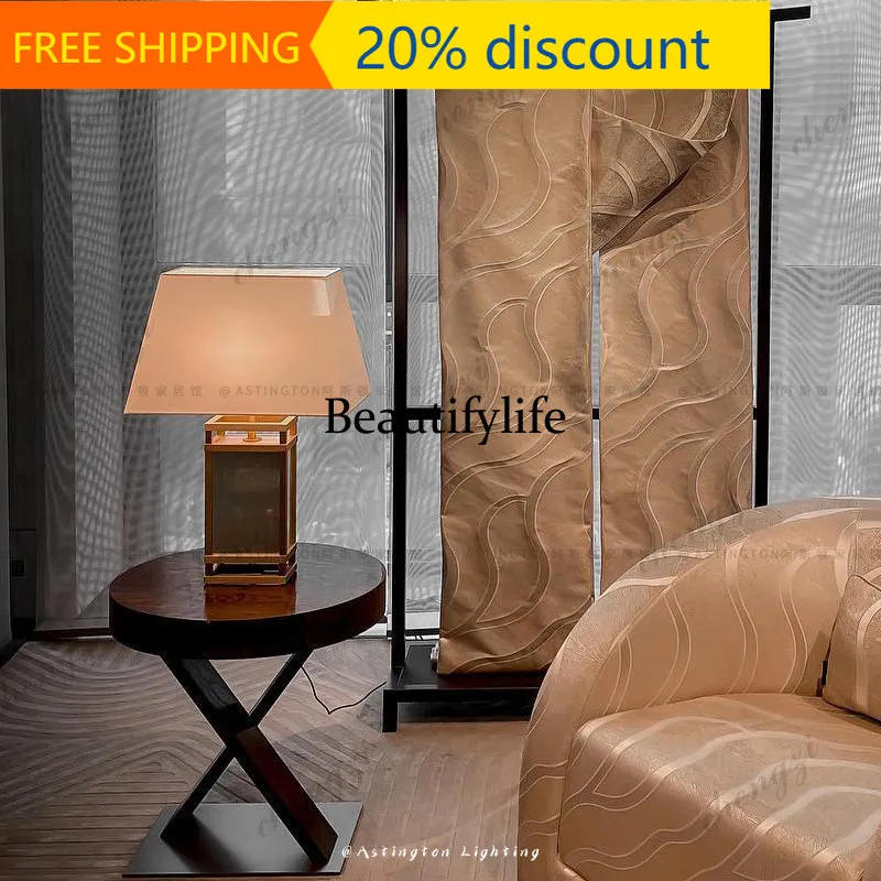 CC45  Designer Italian Light Luxury Villa Bedroom Living Room All-Copper Marble Desk Lamp